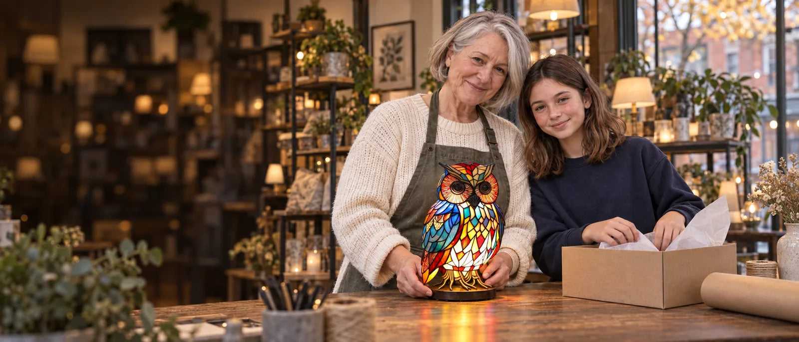Olivia and her granddaughter with the Página inicial collection