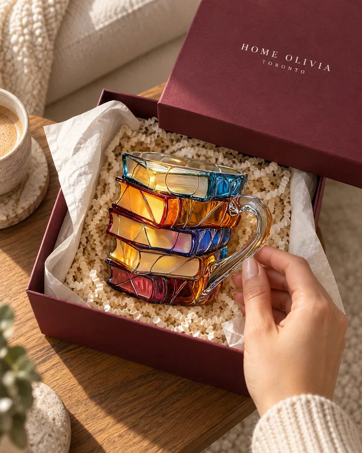 The book-shaped mug in a Home Olivia Toronto gift box